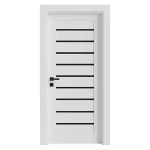 Интериорна MDF врата Novo Doors NDM03 LUX PREMIUM, рамка от масивно дърво, вложки с ефект на стъкло, пълен комплект, включена регулируема каса 10 см, первази от двете страни