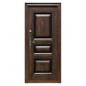 Метална външна врата с изолация и шпионка Novo Doors ND7001, 2 брави,ламарина 0,7 mm, включени панти и дръжка, каса 7 см, за къща и апартамент, кафяво