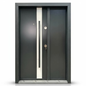 Двойна метална външна врата с изолация и шпионка Novo Doors NDA1D, композитна конструкция, 2 брави, пълен комплект, за къщи, антрацитово сиво cu gri deschis