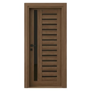 Usa de interior din MDF cu cadru din lemn masiv Novo Doors NDM01 cu sticla neagra mata de culoare Nuc