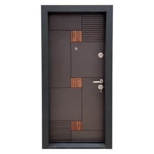Usa metalica de apartament Novo Doors NDS06 de culoare Gri antracit cu insertie Stejar cu deschidere pe Stanga