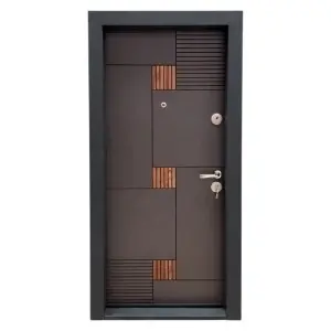 Usa metalica de apartament Novo Doors NDS06 de culoare Gri antracit cu insertie Stejar cu deschidere pe Stanga