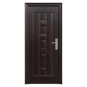 Външна метална врата Novo Doors ND137 в антрацитно сиво с кафяво чукано покритие, отваряща се отляво