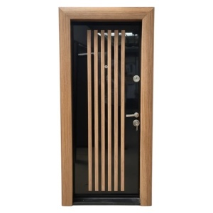 Usa metalica de apartament Novo Doors NDS45 de culoare Negru cu riflaj MDF Stejar cu deschidere pe Stanga