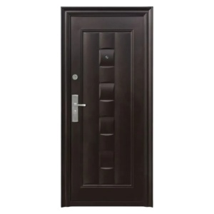 Външна метална врата Novo Doors ND137 в антрацитно сиво с кафяво чукано покритие, отваряща се отляво