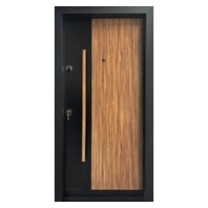 Метална външна врата с изолация и шпионка Novo Doors NDA3, композитна конструкция, 2 брави, пълен комплект, за къщи, перлено черно cu stejar deschis