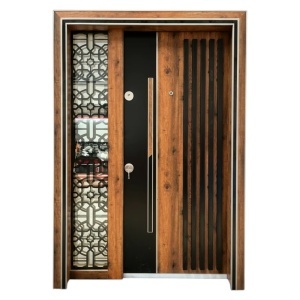 Usa metalica dubla de exterior Novo Doors NDS1000 de culoare Stejar Auriu cu deschidere pe Dreapta
