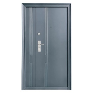Двукрила метална външна врата с изолация и шпионка Novo Doors ND43D, ляво/дясно отваряне, размер 120x200 см, ламарина 0,7 мм, за къщи, Антрацитно сива