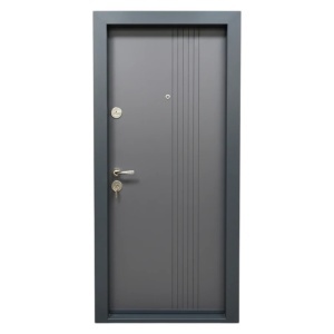 Метална входна врата за апартамент с изолация и шпионка Novo Doors First Class NDS30, ляво/дясно отваряне, Размер 200X88 cm, ламарина 1.2 mm, пълен комплект, антрацитово сиво