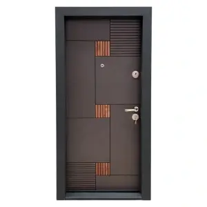 Usa metalica de apartament Novo Doors NDS06 de culoare Gri antracit cu insertie Stejar cu deschidere pe Stanga