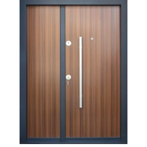 Usa metalica dubla de exterior Novo Doors NDS1400 de culoare Nuc cu deschidere pe Stanga
