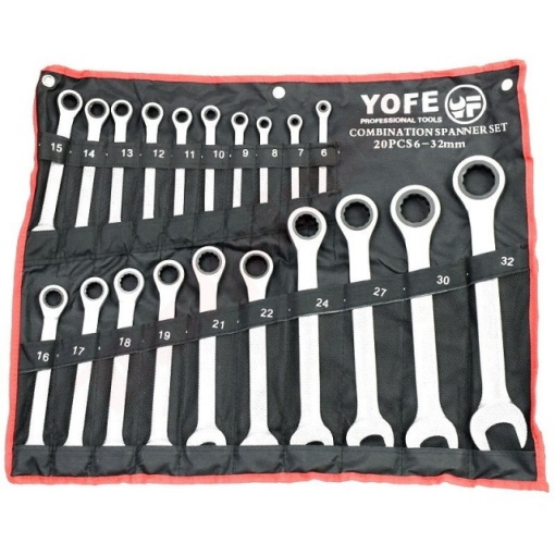 Set 20 chei plate cu cliquet combinate 6-32mm