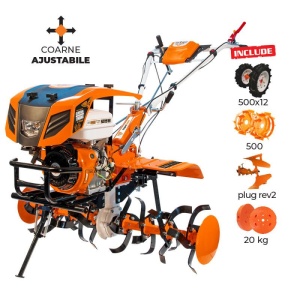 Motosapatoare RURIS 913ACC+roti cauciuc 5.00-12+plug reversibil rev2+roti metalice 500+set contragreutati 20KG 13 CP