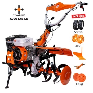 Motosapatoare RURIS 753K + roti cauciuc 5.00-8+plug+adaptor+roti metalice 350 fara manicot+set contragreutati 10KG 7.5 CP