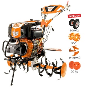 Motosapatoare RURIS 1001KSD+roti cauciuc 5.00-12+plug reversibil rev2+roti metalice+set contragreutati 20KG 500 10 CP