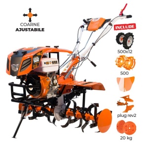 Motosapatoare RURIS 915 ACC+roti cauciuc 5.00-12+rarita+plug reversibil rev2+roti metalice 500+set contragreutati 20KG 15 CP