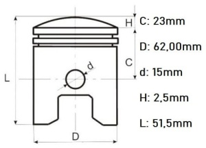 Piston ATV 4T Loncin 150cc Ø 62mm - Img 2