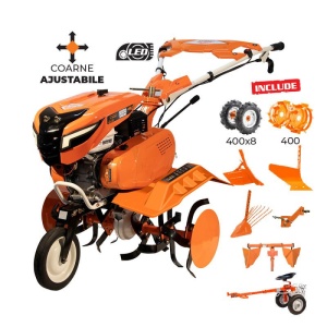 Motosapa RURIS 7500 ACC3 + roti cauciuc 4.00-8 + rarita ajustabila + plug + adaptor + dispozitiv cartofi + cultivator multifunctional + accesoriu tractat + roti metalice 400 fara manicot 7CP
