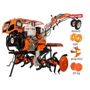 Motosapatoare RURIS 1300 KS+roti cauciuc 5.00-12+plug reversibil rev2+roti metalice+set contragreutati 20 KG 500 13 CP