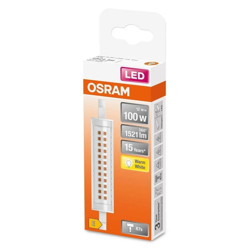 Bec LED Osram SLIM LINE, R7s, 12W (100W), 1521 lm, lumina calda (2700K) ,118mm, Ø20mm