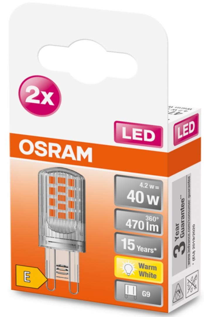 Becuri LED Osram PIN G9 4.2W (Echivalent 40W), 470 lm, Lumină Caldă 2700K – Pachet de 2 bucăți