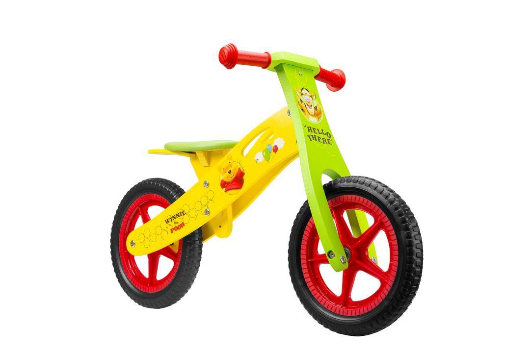 Bicicletă fără pedale din lemn Pegas Seven WTP, 12 inch, galben-verde – Ideală pentru dezvoltarea echilibrului copiilor