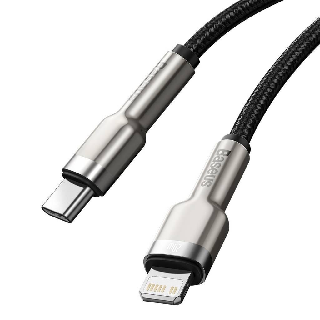 CABLU alimentare si date Baseus Cafule Metal, Fast Charging Data Cable pt. smartphone, USB Type-C la Lightning Iphone PD 20W, brodat, 1m, negru - 3 | YEO