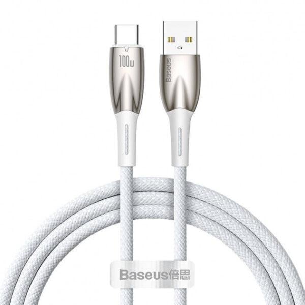 Cablu alimentare si date Baseus Glimmer, Fast Charging Data Cable pt.smartphone, USB la USB Type-C 100W, 1m, alb