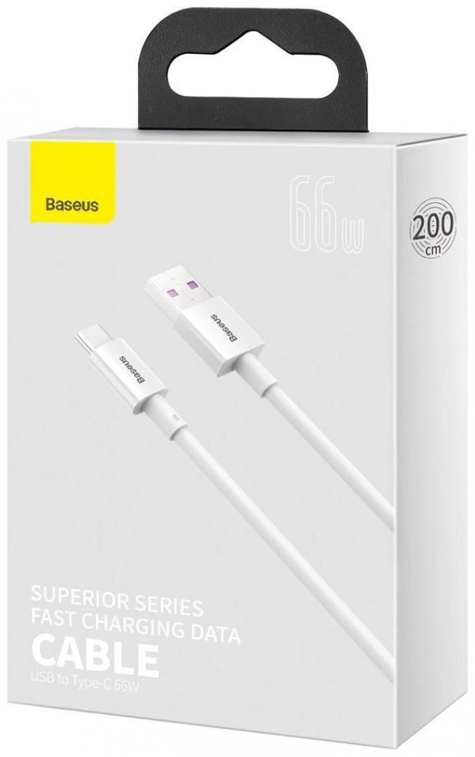 Cablu alimentare si date Baseus Superior, Fast Charging Data Cable pt. smartphone, USB la USB Type-C 66W, 2m, alb - 3 | YEO