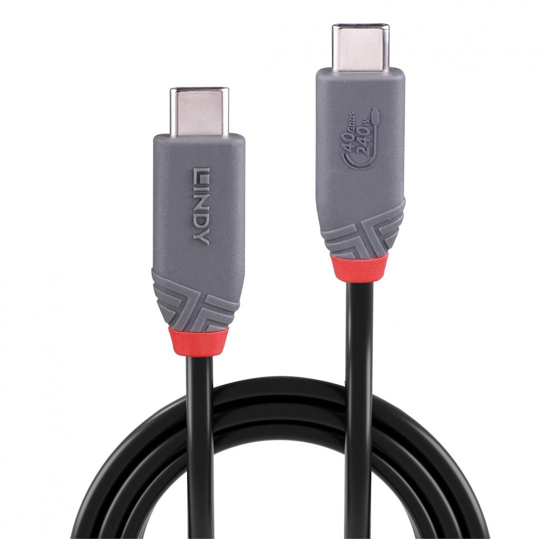 Cablu Lindy 0.8m USB 4 Type C 40Gbps Anthra line, rezolutie maxima suportata 3840x2160@60Hz, 7680x4320@60Hz , latime de banda suportata 40Gbps, gri - 1 | YEO