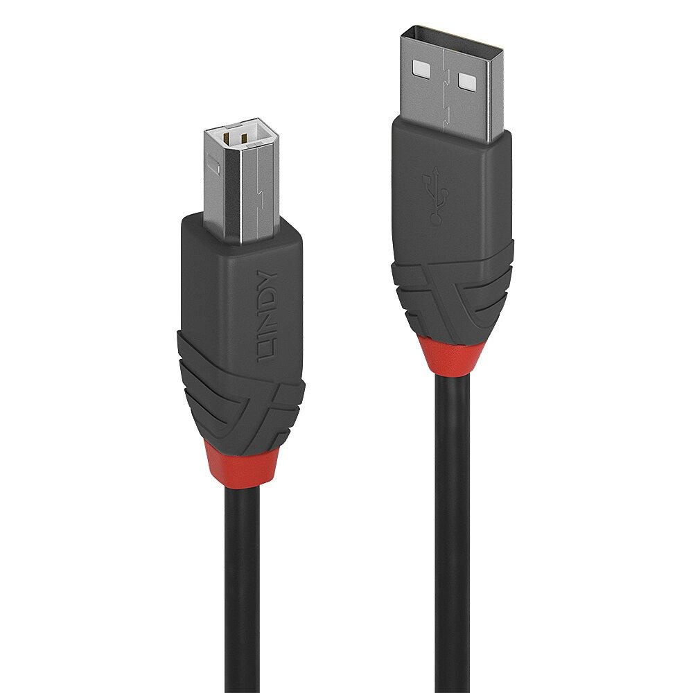 Cablu Lindy USB A la USB B Anthra Line, lungime 1m, latime de banda suportata 480Mbps, minimum band radius 16mm (0.63in), negru