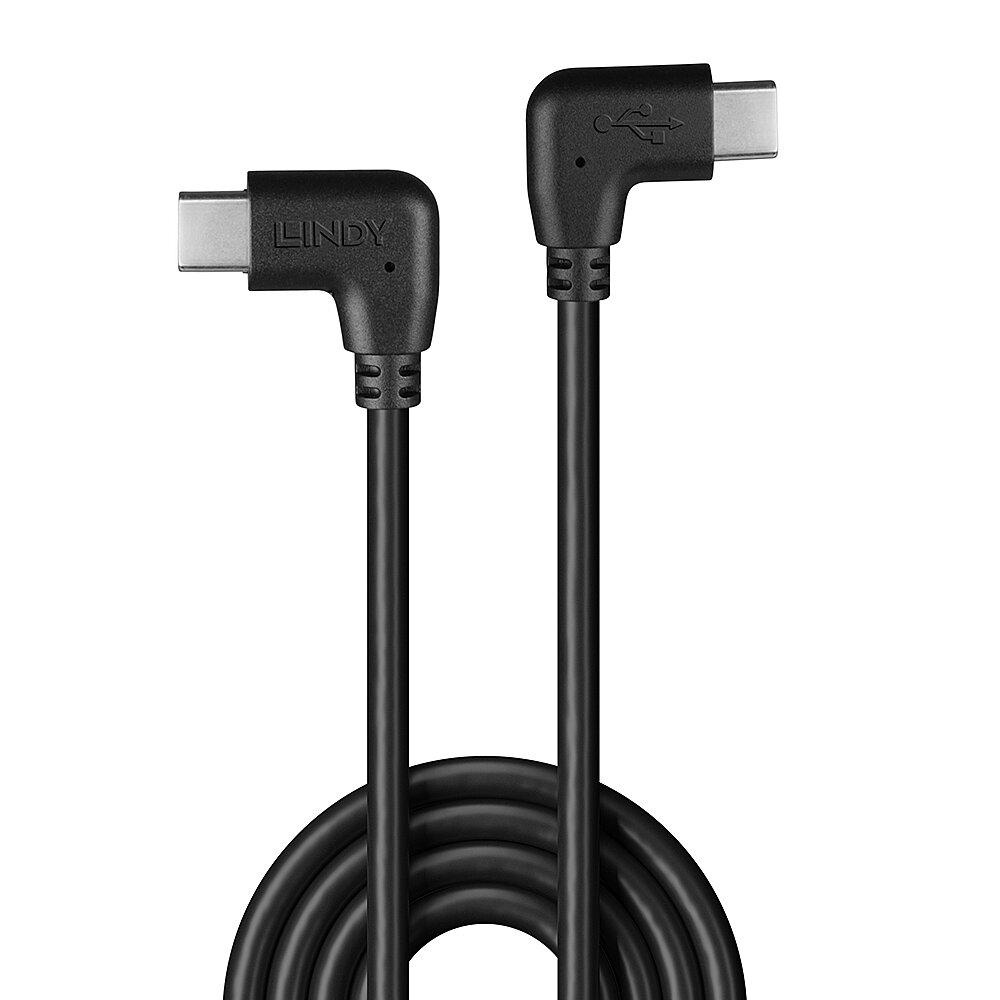 Cablu Lindy USB C 2 x 90°, lungime 1m, putere maxima 60W, latime de banda suportata 480Mbps, negru - 1 | YEO