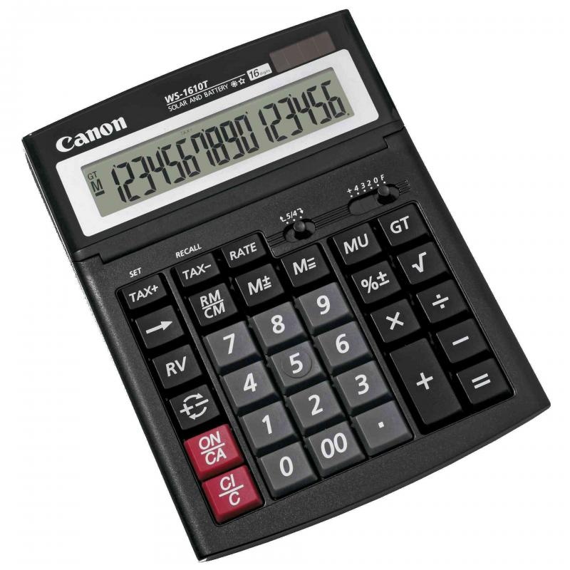 Calculator birou Canon WS-1610T, 16 digiti, display LCD, alimentare solara si baterie, functie tax. - 1 | YEO