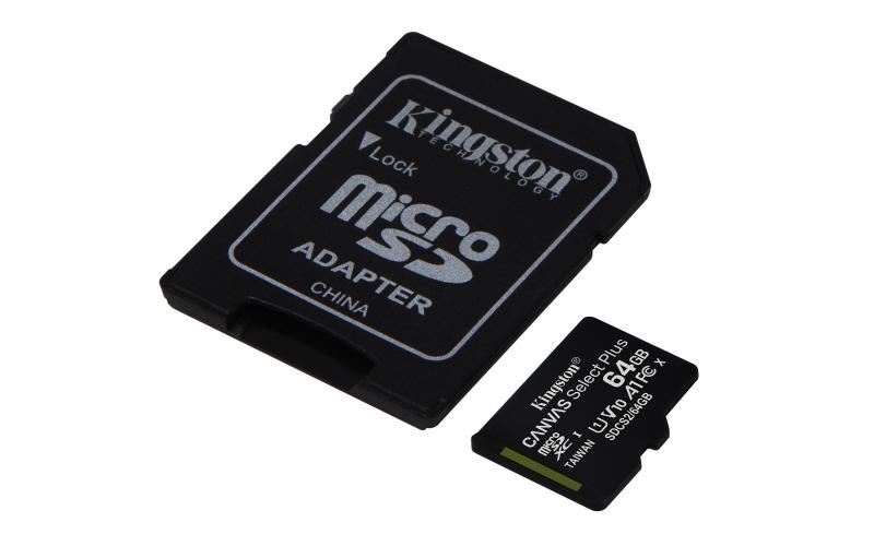 Card de memorie microSD Kingston Canvas Select Plus 64GB cu adaptor SD - Viteză 100MB/s, Clasa 10 - 2 | YEO