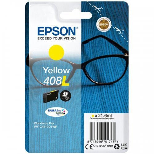 Cartus cerneala Epson 408L Ink Tank, DURABrite Ultra ink, Yellow, capacitate 21.6ml, 1.7k pagini, pentru WorkForce Pro WF-C4810DTWF.