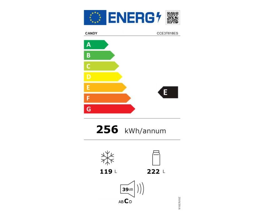 Combina Frigorifica CANDY CCE3T618ES, No Frost, 341 l, H 185 cm, Clasa E, Wi-Fi, Argintiu - 2 | YEO