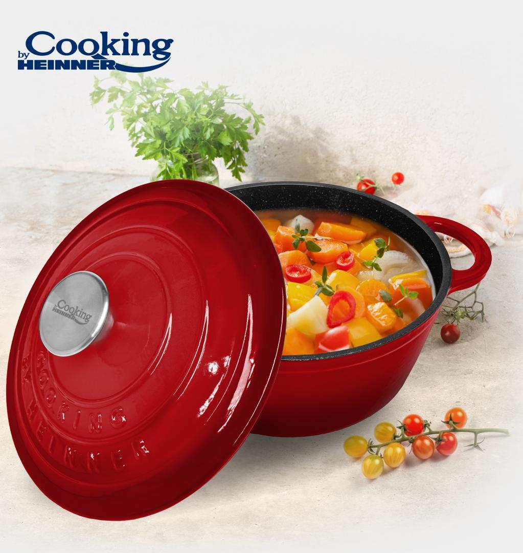 CRATITA FONTA EMAILATA+CAPAC 22X9.5CM,2.9L, RED LINE, COOKING BY HEINNER - 2 | YEO