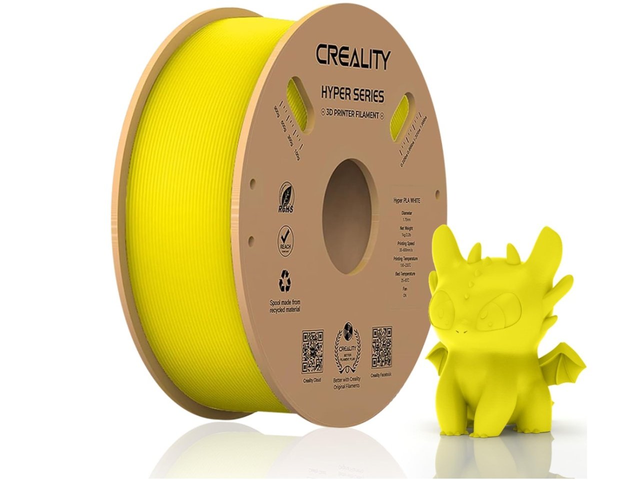 CREALITY HYPER PLA 3D Printer Filament, Yellow, Temperatura printare: 200-220 grade celsius, Diametru filament: 1.75mm, Tensile strength: 52.99MPa, Bending strenght:92.38Mpa Dimensiuni rola filament: Diametru 200mm, inaltime 70mm, gaura centrala 56mm,