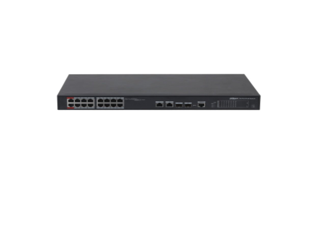 Dahua Managed switch 16 porturi PFS4218-16ET-240, Interfata: 16 x RJ45 - 10/100 Base-T (14 PoE (802.3af/at) + 2 Hi-PoE / PoE (802.3bt) / PoE (802.3af/at)), 2 x port Combo SFP (1000 Base-X) / RJ45 (10/100/1000 Base-T) - Uplink, 1 x RJ45 - Consola,