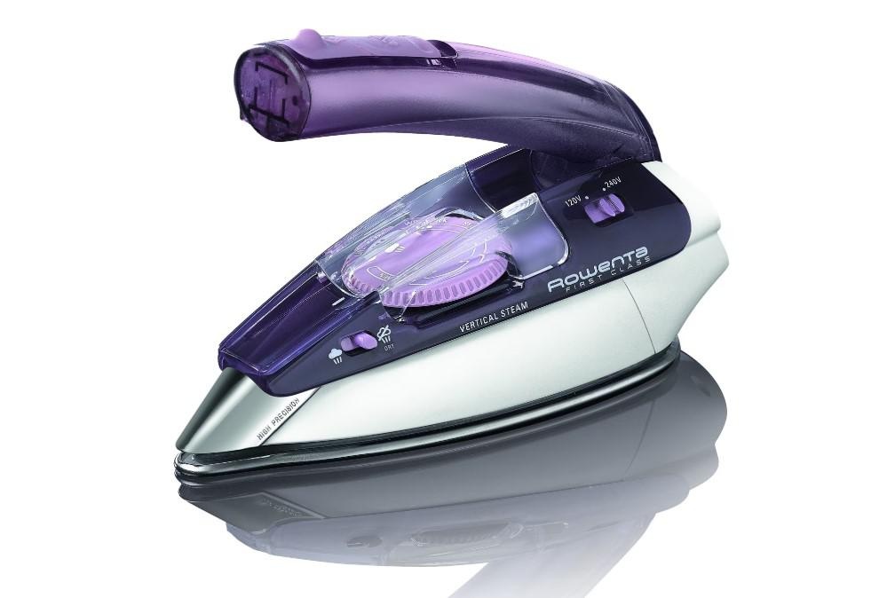 Fier de calcat portabil Rowenta First Class DA1511F1, Talpa Inox Microsteam 200, 1000W, 45 g/min, Rezervor 70ml, Cablu de alimentare 2m, Alb/Violet