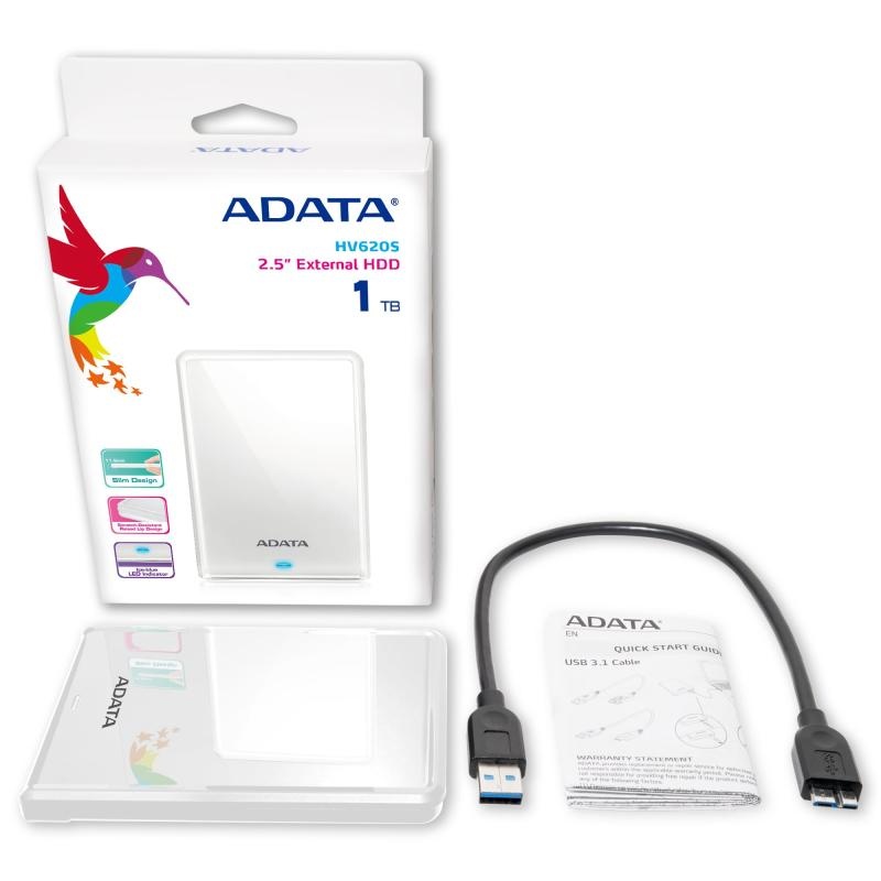 HDD extern Adata HV620S, 1TB, Alb, USB 3.2 - 3 | YEO