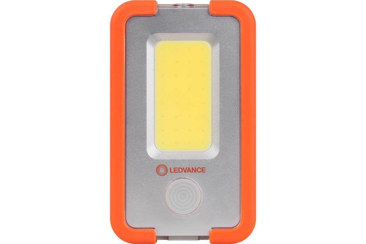 Lanterna LED camping Ledvance, 4W COB, 400 lm, 3 moduri de iluminare (100%-400 lm, 30%-120 lm si flash), acumulator Li-Ion 3000 mAh, USB power-bank, IP20, brat magnetic, carlig, cablu incarcare USB inclus, Portocaliu/Gri