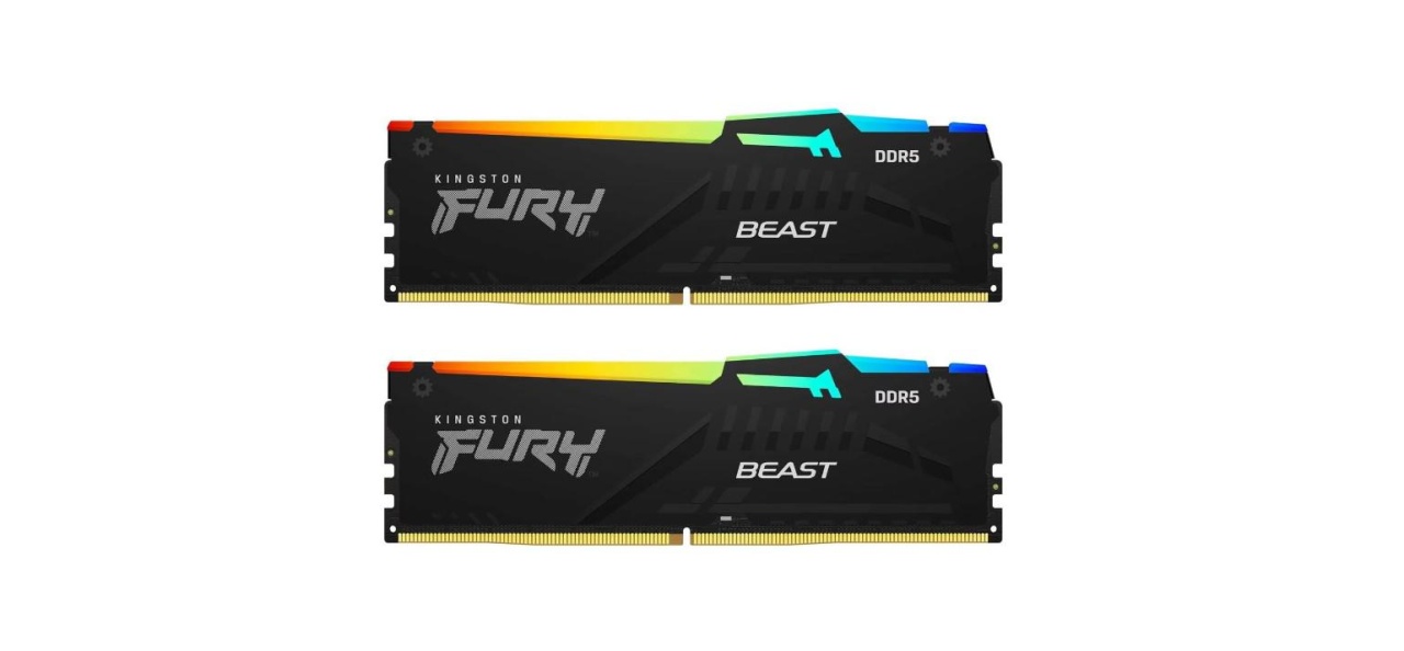 Memorie RAM Kingston, DIMM, DDR5, 64GB, 6000MHz, CL40, 1.35V, FURY Beast, Kit of 2, RGB