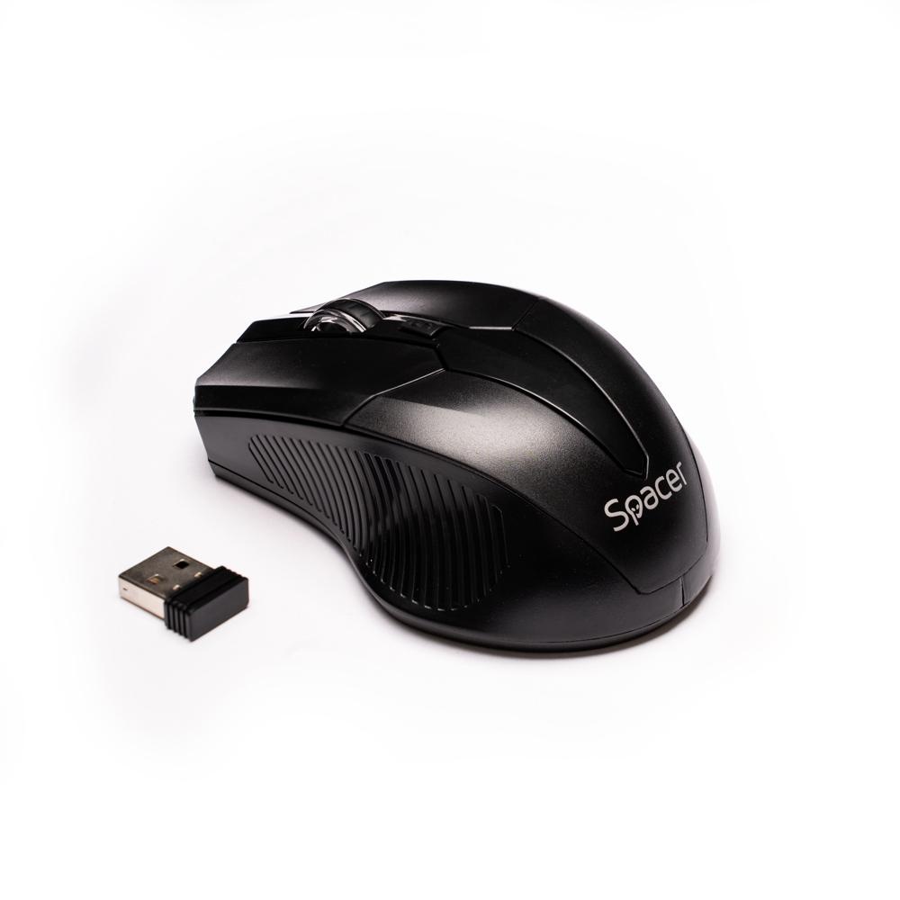 MOUSE Spacer, PC sau NB, fara fir, USB 2.4 GHz, optic, 1600 dpi, butoane/scroll 3/1, negru, SPMO-W02