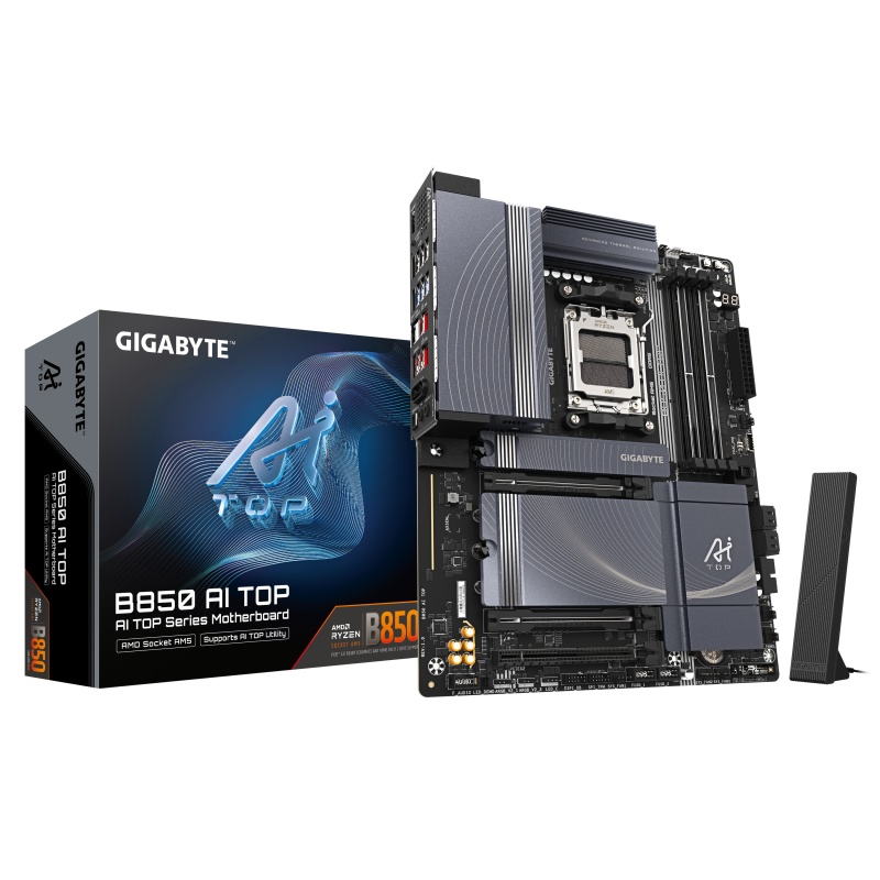 Placa de Baza GIGABYTE B850 AI TOP AM5, 4x DDR5, 1x USB TYPE-C 1x HDMI, 1x PCIE 5.0 x16 1x PCIE 5.0 x8, 1x PCIE 4.0 x16, 3x M.2, 4x SATA 6GB/s, ATX