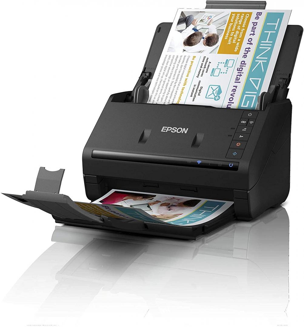 Scanner Epson WorkForce ES-500WII, dimensiune A4, tip sheetfed, Duplex, viteza scanare: 35 ppm mono si color, rezolutie optica 600 X 600dpi, senzor CIS, capacitate: 50 coli, tehnologie ReadyScan LED, Scanare catre BMP, JPEG, TIFF, multi-TIFF, PDF,