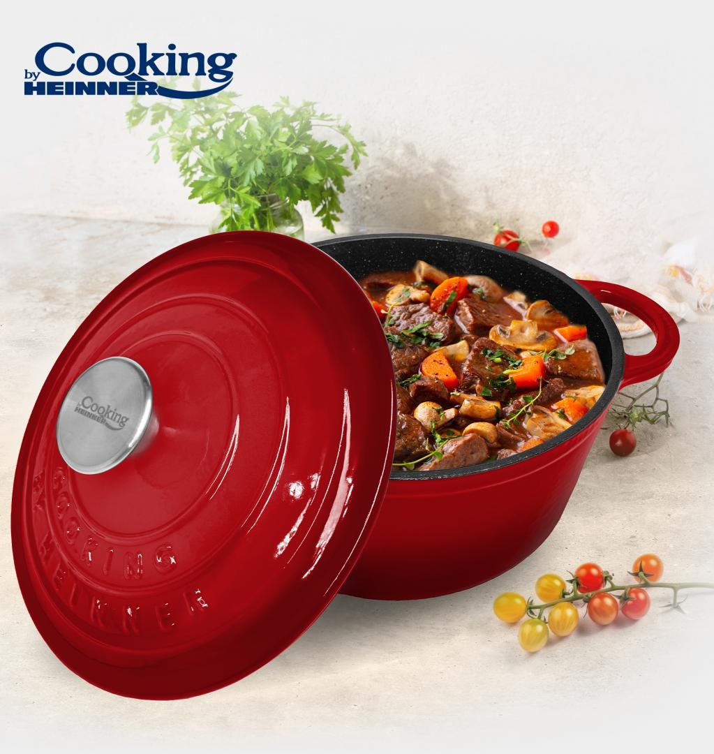 SEMIOALA FONTA EMAILATA+CAPAC 28X13 CM, 6L, RED LINE, COOKING BY HEINNER - 2 | YEO