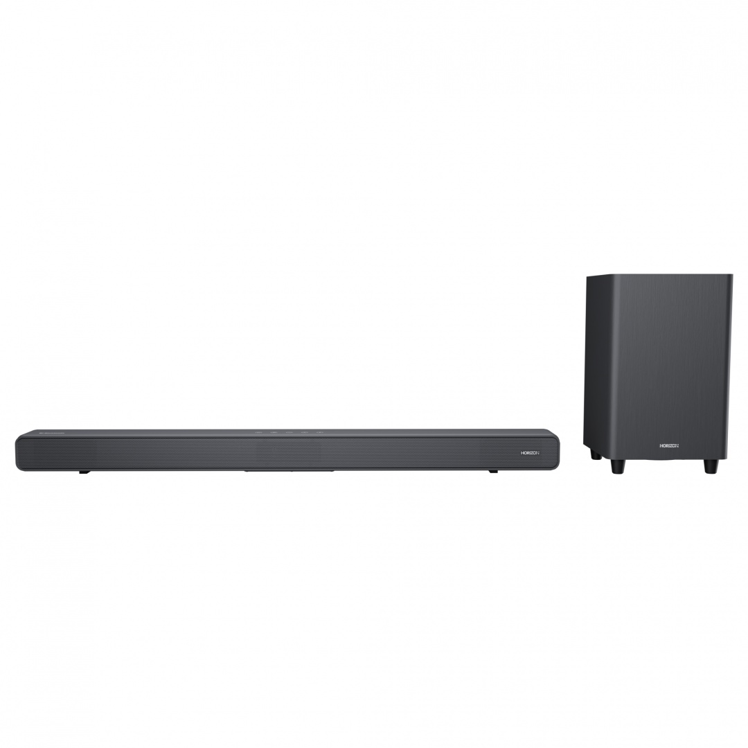 SOUNDBAR HORIZON HAV-S5950W / System 2.1 / Max Audio Power 160W (40W x2 + 80W) / Digital Optical / AUX (3.5mm) / HDMI-ARC (CEC) / BT 5.4 / USB Playback / DOT-Matrix Display / Remote + Button Keys / Impedance: 6Ω x2 + 4Ω / Signal to Noise Ratio (SNR):