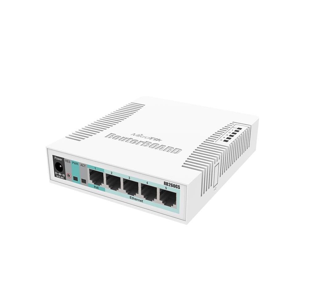 SWITCH MIKROTIK RB260GS, 5xLAN Gigabit, SFP cage, SMART, plastic case ,SwOS