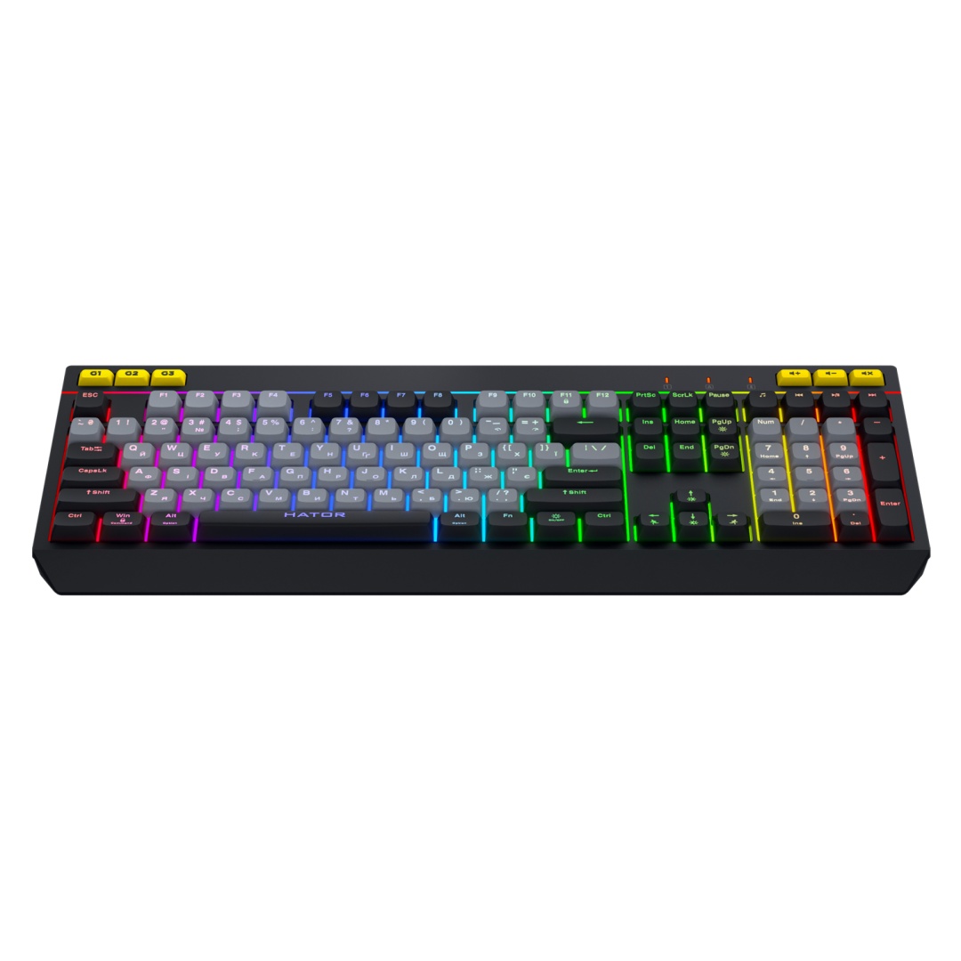 Tastatura mecanica cu fir Hator Icefall, conectivitate USB, polling rate 1000Hz, iluminare RGB pentru 8 zone diferite, tip switch membrana, material taste ABS cu gravare laser si acoperire UV, alb-negru - 1 | YEO